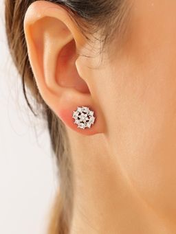 JUPRA - Round Motif Floral 925 Sterling Silver Stud Earrings