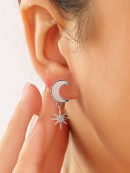 JUPRA - Moon and Star 925 Sterling Silver Dangler Earrings