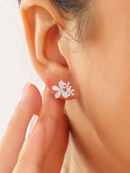 JUPRA - Three Pearl Blossom Floral 925 Sterling Silver Stud Earrings