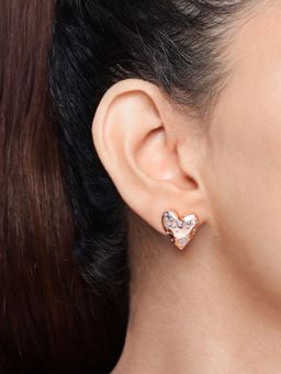 JUPRA - Rose Gold Plated Scattered Stone Heart 925 Sterling Silver Stud Earrings