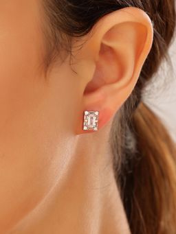 JUPRA - Rose Gold Plated Baguette Rectangle 925 Sterling Silver Stud Earrings
