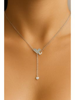 JUPRA - Double Heart 925 Sterling Silver Studded Necklace