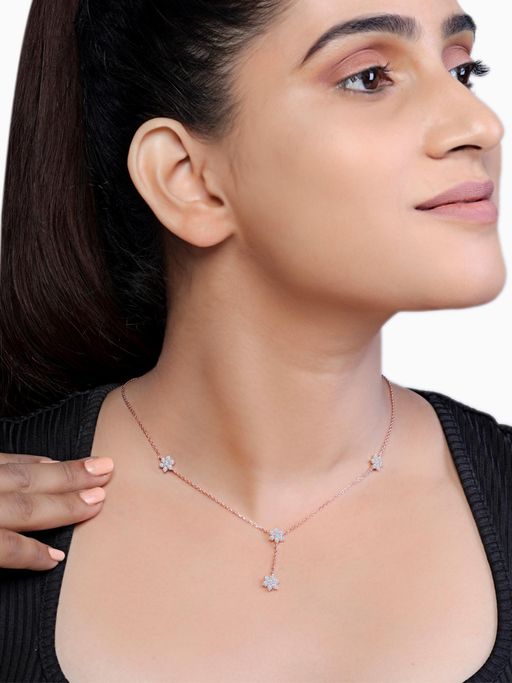 JUPRA Rose Gold Floral Y Drop 925 Sterling Silver Necklace