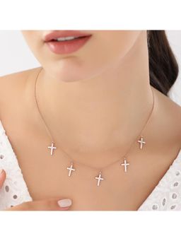 JUPRA - Rose Gold Holy Cross Studded Charms 925 Sterling Silver Necklace
