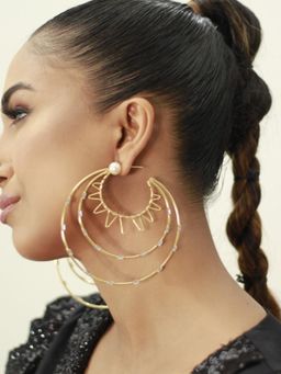 The Bling Girll - Women Gold Plated Pearl Hoop Earrings