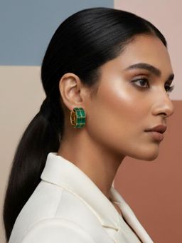 The Bling Girll - Women Gold Plated Green Stone Half Hoop Earrings