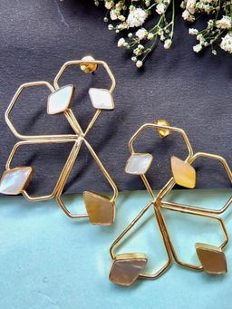 The Bling Girll - Women Gold Plated White Drop Earrings