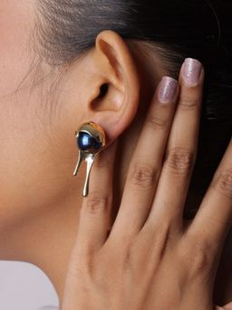 The Bling Girll - Women Gold Plated Blue Stone Drop Earrings