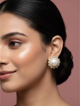 The Bling Girll - Women Gold Plated Pearl Stud Earrings