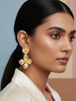 The Bling Girll - Women Gold Floral Drop Earrings