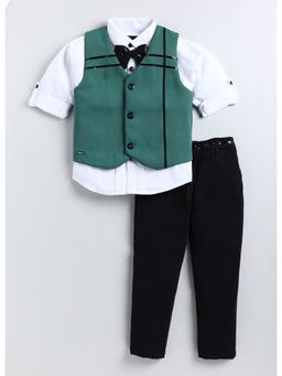 Little Collars - Boys Solid Green Jacket and Trouser with Shirt and Bow (Set of 4)