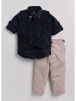 Little Collars - Boys Blue Elegant Waistcoat and Trouser with Shirt and Tie (Set of 4)