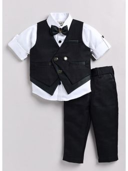 Little Collars - Boys Self Design Olive Partywear Waistcoat (Set of 4)