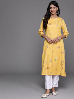 Libas - Yellow Silk Blend with One Sided Pocket A-Line Kurta