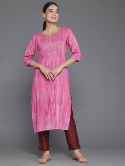 Libas - Pink Yoke Design Cotton Blend Kurta with Pocket