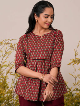 Libas - Women Floral Printed Maroon Kurti