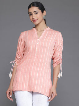 Libas - Peach Cotton Blend Stripes Kurti
