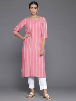 Libas - Pink Woven Design Straight Viscose Rayon Kurta