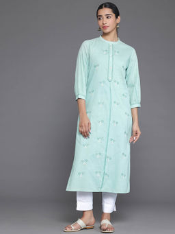 Libas - Green Floral Embroidered Straight Kurta