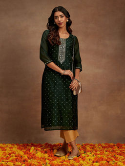 Libas - Green Chanderi Silk Woven Design with Zari Work Straight Kurta
