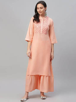Libas - Peach Crepe Embroidered Straight Kurta