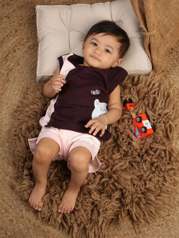 Bontots - Girls Maroon Printed Jhabla