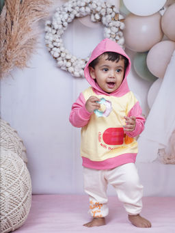 Bontots - Girls Yellow Printed Hoodies