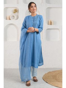 Prakriti Jaipur - Blue Mukesh Lace Kota Dupatta