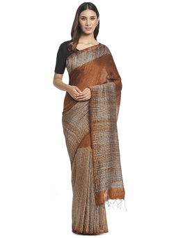 Fabindia - Rust Striped Silk Saree