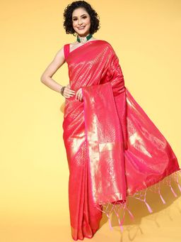Odette - Silk Blend Pink Woven Design Saree with Unstitched Blouse
