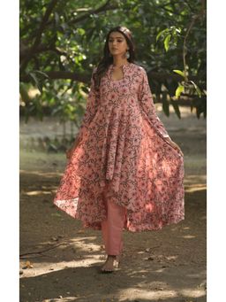 WEAVLLITE - Peach Pure Cotton Block Printed Kurta (Set of 2)
