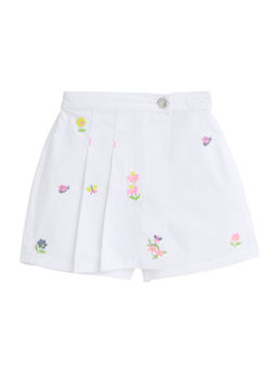 Hopscotch - White Pure Cotton Embroidered Denim Skorts