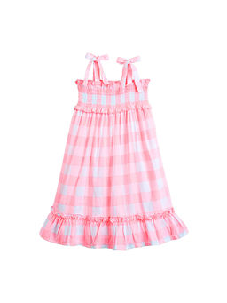 Hopscotch - Pink Smocked A-Line Strappy Dress