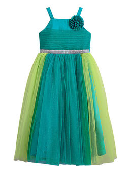 Hopscotch - Turquoise Flower Applique Dress