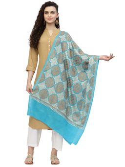 Anekaant - Crewel Dark Turquoise Geometric Embroidered Wool Shawl