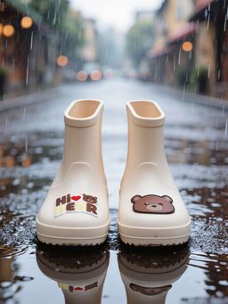 Yellow Bee - Off White Cute Waterproof Bear Design Rain Boots