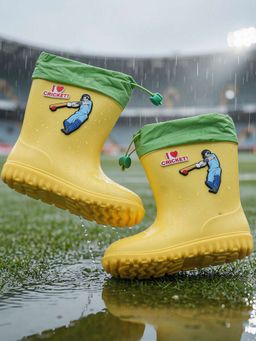 Yellow Bee - Yellow Sporty Waterproof Cricket Themed Rain Boots