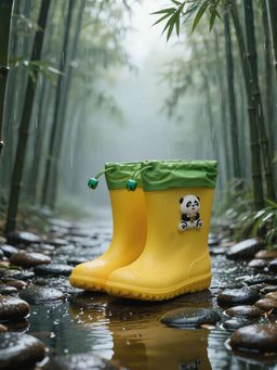 Yellow Bee - Yellow Charming Waterproof Panda Design Rain Boots