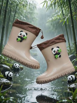 Yellow Bee - Beige Cute Rain Boots Panda Rotating Bamboo Charm Theme