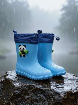 Yellow Bee - Blue Charming Panda Rotating Bamboo Charm Rain Boots