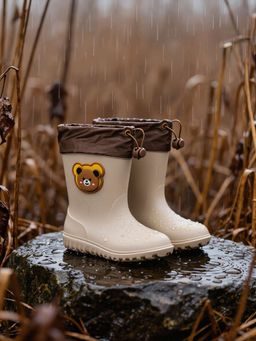 Yellow Bee - Beige Charming Teddy Bear Rotating Charm Rain Boots