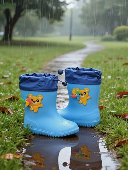 Yellow Bee - Blue Adorable Bear Design Rain Boots Rotating Pinwheel Charm