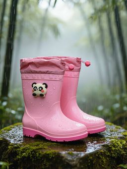 Yellow Bee - Pink Mighty Panda Theme Waterproof Rainboots
