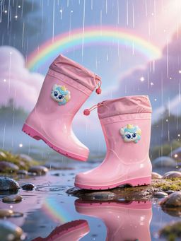 Yellow Bee - Pink Charming Unicorn Theme Waterproof Rainboots