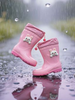 Yellow Bee - Pink Cute Bunny Theme Waterproof Rain Boots