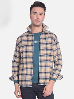 CRIMSOUNE CLUB - Men's Beige Checked Shirt