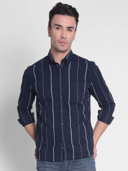 CRIMSOUNE CLUB - Men's Navy Blue Striped Shirt