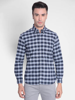 CRIMSOUNE CLUB - Men's Navy Blue Checked Shirt