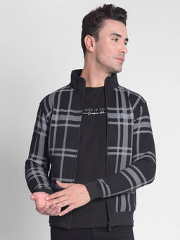 CRIMSOUNE CLUB - Men's Black Checked Front-Open Sweat-Shirt