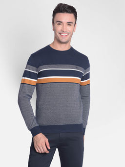 CRIMSOUNE CLUB - Men's Navy Blue Striped Sweat-Shirt